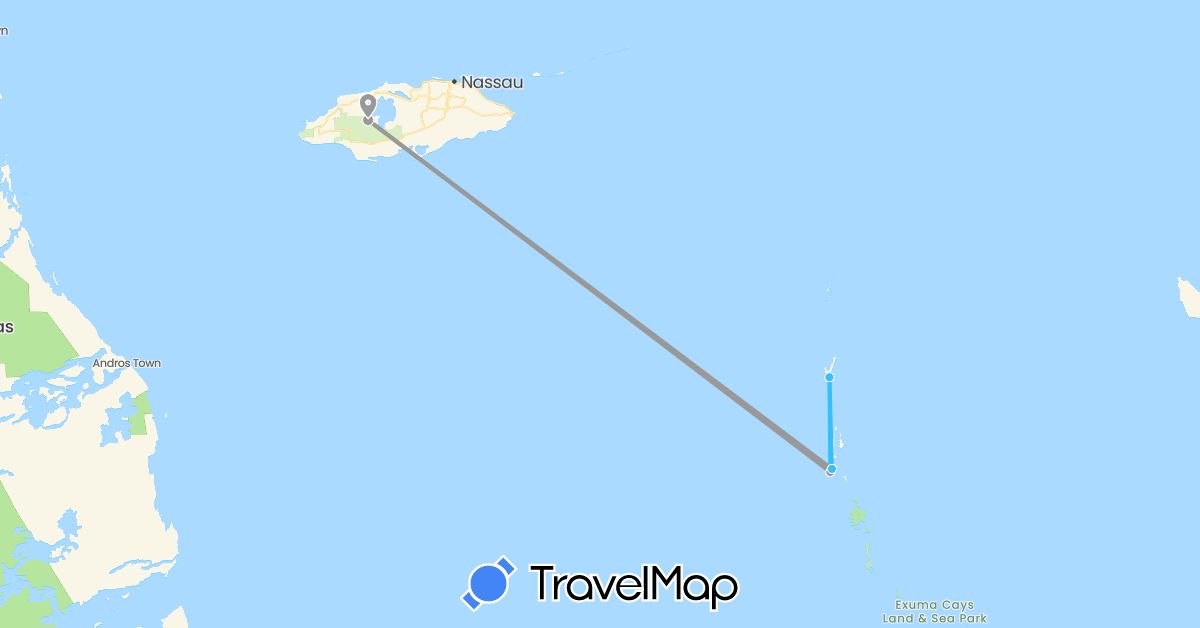 TravelMap itinerary: driving, plane, boat in Bahamas (North America)